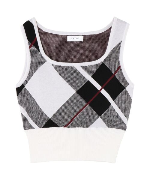 EATME（イートミー）の「チェックニットTOP（ニット/セーター・レディース・ベージュ/オフホワイト/グレー・FREE）」の6枚目の写真