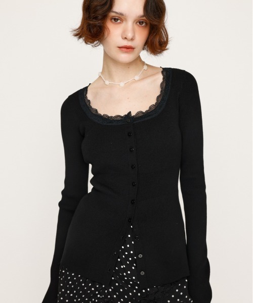 美品 DVF レース ドッキング シルクコットン ニット S〜M相当 黒 Fubail / レースドッキングニットトップス