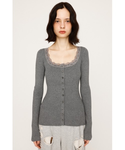 SLY（スライ）の「LACE DOCKING FRONT BUTTON TOPS レース ドッキング フロントボタン トップス 秋服 冬服（ニット/セーター・レディース・アイボリー/ブラック/杢グレー・FREE）」の13枚目の写真