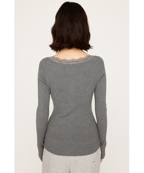 SLY（スライ）の「LACE DOCKING FRONT BUTTON TOPS レース ドッキング フロントボタン トップス 秋服 冬服（ニット/セーター・レディース・アイボリー/ブラック/杢グレー・FREE）」の15枚目の写真