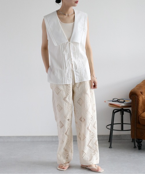 cepo(セポ)の「ハシゴレースジレシャツブラウス(シャツ/ブラウス・レディース・オフホワイト/ブラック・M)」の8枚目の写真