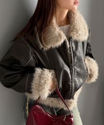 mily bilet(ミウィビレット)の【mily bilet】季節を纏う。ファー使いヴィンテージライク ダメージフェイクレザーライダースジャケット(ライダースジャケット)