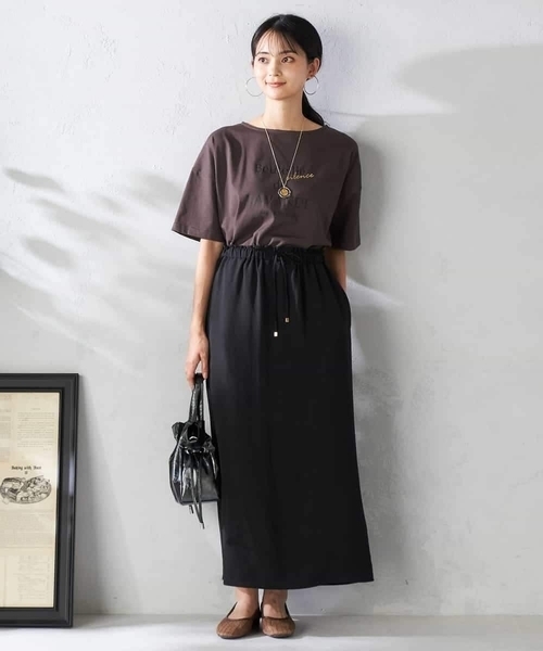 a.v.v(アーヴェヴェ)の「【接触冷感裏地/洗える】ドロストイージーナロースカート(スカート・レディース・ブラック/グリーン・36/38/40)」の12枚目の写真