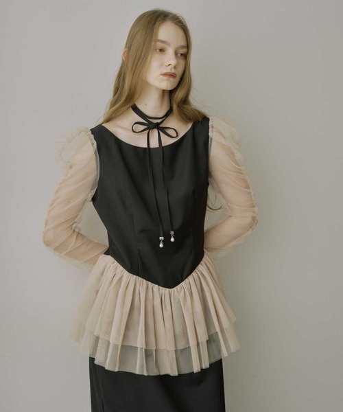 セール】チョーカー付きチュールスリーブドレス（ドレス）｜VIOLETTA