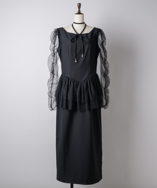 チョーカー付きチュールスリーブドレス（ドレス）｜VIOLETTA