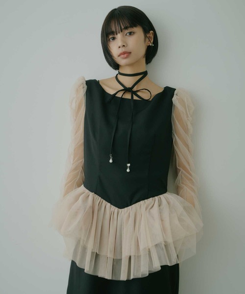 VIOLETTA（ヴィオレッタ）の「チョーカー付きチュールスリーブドレス