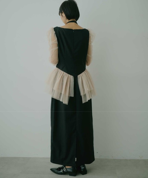 チョーカー付きチュールスリーブドレス VIOLETTA