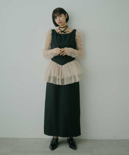 チョーカー付きチュールスリーブドレス（ドレス）｜VIOLETTA