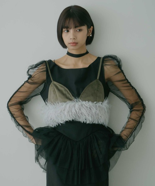 チョーカー付きチュールスリーブドレス VIOLETTA