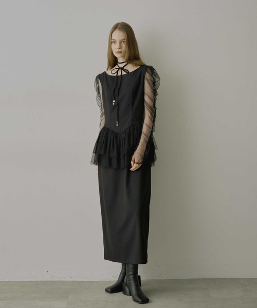 VIOLETTA チョーカー付きチュールスリーブドレス　オケージョンドレス チョーカー付きチュールスリーブドレス（ドレス）｜VIOLETTA