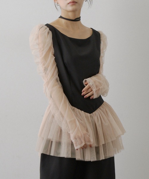 チョーカー付きチュールスリーブドレス（ドレス）｜VIOLETTA