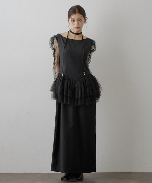 VIOLETTA チョーカー付きチュールスリーブドレス　オケージョンドレス セール】チョーカー付きチュールスリーブドレス（ドレス）｜VIOLETTA