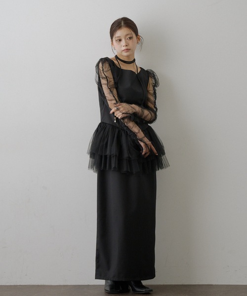 チョーカー付きチュールスリーブドレス（ドレス）｜VIOLETTA