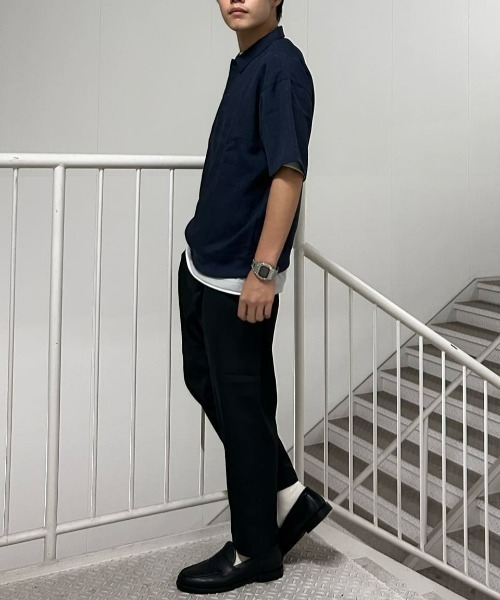 BACK NUMBER（バックナンバー）の「【BACK NUMBER】リネンライクポロ襟プルオーバーシャツ（セットアップ対応）（ポロシャツ・メンズ・ネイビー/ブラウン/ダークグレー・L/XL/M）」の5枚目の写真