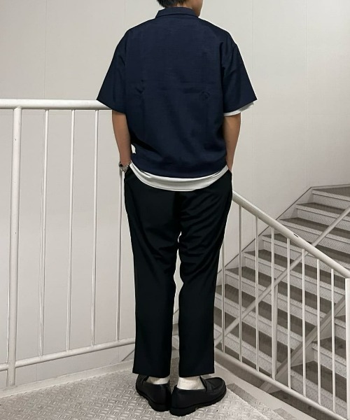 BACK NUMBER（バックナンバー）の「【BACK NUMBER】リネンライクポロ襟プルオーバーシャツ（セットアップ対応）（ポロシャツ・メンズ・ネイビー/ブラウン/ダークグレー・L/XL/M）」の7枚目の写真