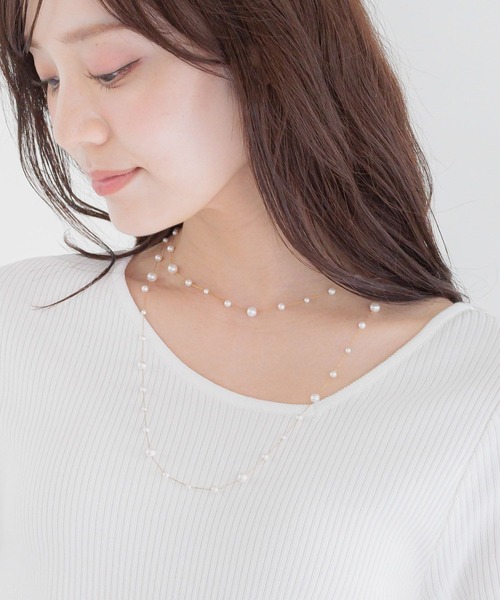 Andemiu（アンデミュウ）の「ステンレスパールチェーンロングネックレス584184（ネックレス・レディース・シルバー/ゴールド・FREE）」の2枚目の写真
