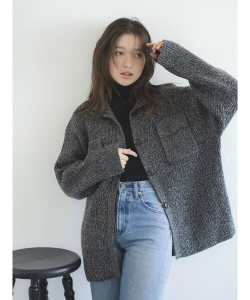 Ungrid（アングリッド）の「カラーネップニットカーディガン（カーディガン/ボレロ・レディース・ブラウン/チャコールグレー・FREE）」の6枚目の写真