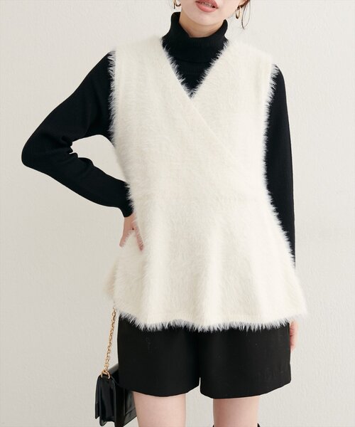 ナチュラルクチュール　フェザーペプラムベスト+リブタイトワンピースSET natural couture｜フェザーペプラムベスト+リブタイトワンピースSET