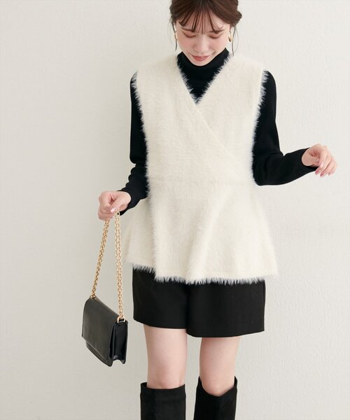 【新品◎】natural couturフェザーペプラムベストリブタイトワンピース natural couture ワンピース フェザーペプラムベスト+リブタイト