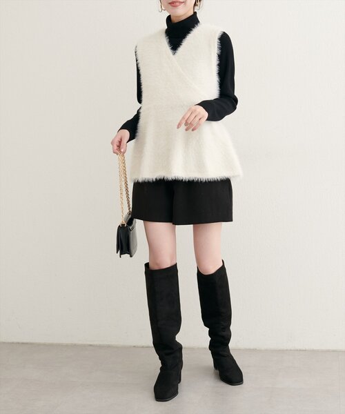 セール】フェザーペプラムベスト+リブタイトワンピースSET（ワンピース