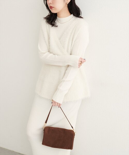 セール】フェザーペプラムベスト+リブタイトワンピースSET（ワンピース