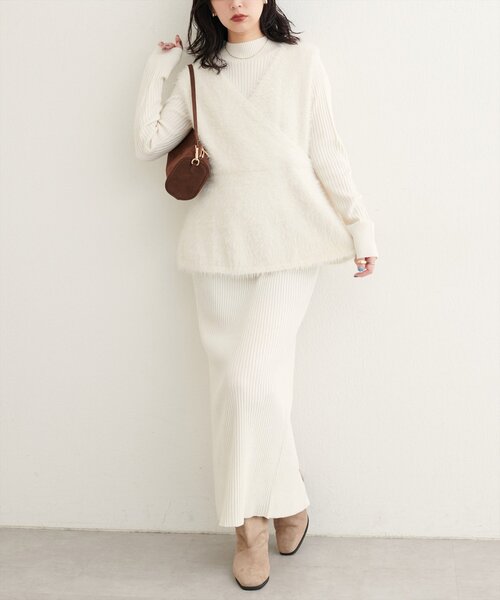 セール】フェザーペプラムベスト+リブタイトワンピースSET（ワンピース