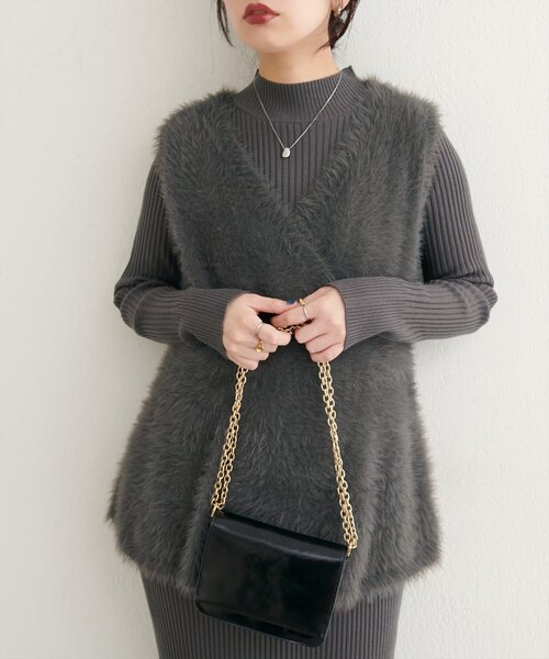 フェザーペプラムベスト+リブタイトワンピースSET（ワンピース