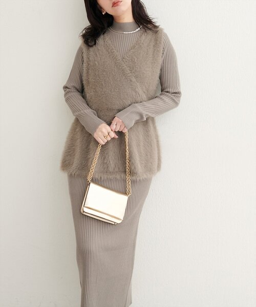 natural couture（ナチュラルクチュール）の「フェザーペプラムベスト+リブタイトワンピースSET（ワンピース・レディース・ベージュ/モカ/チャコールグレー/アイボリー・MEDIUM/LARGE）」の16枚目の写真