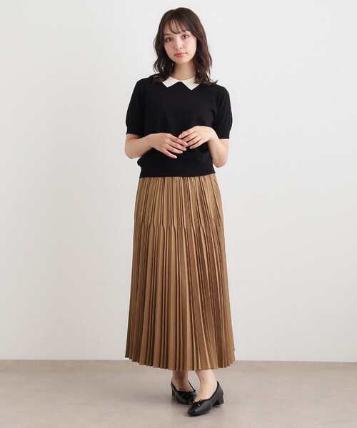 LAURA ASHLEY(ローラアシュレイ)の「【洗える/ストレッチツイル/ウエストゴム】プリーツスカート(スカート・レディース・ネイビー/ブラウン系その他2・38/40)」の4枚目の写真