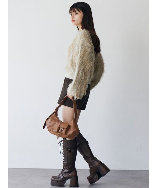 MURUA（ムルーア）の「ダブルポケットショルダーバッグ（ショルダーバッグ・レディース・キャメル/グレー・FREE）」の7枚目の写真