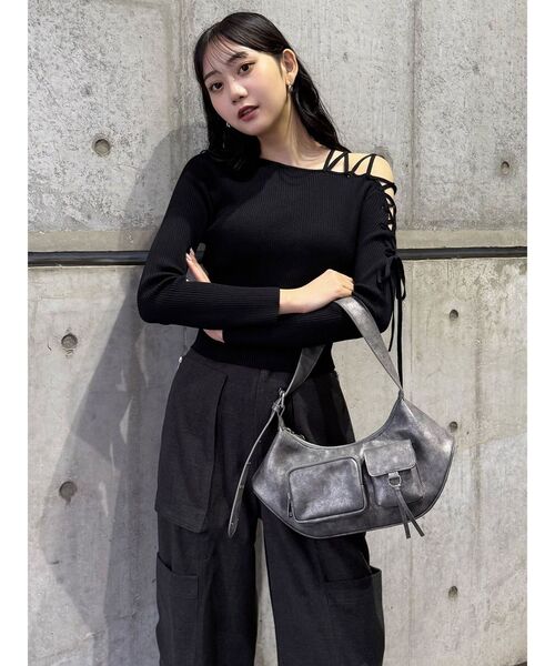 MURUA（ムルーア）の「ダブルポケットショルダーバッグ（ショルダーバッグ・レディース・キャメル/グレー・FREE）」の3枚目の写真