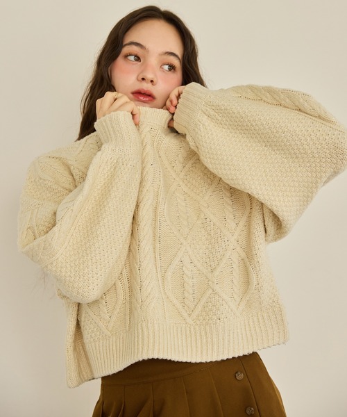 olun short cable knit/ショートケーブルニット ベージュ short cable knit/ショートケーブルニット（ニット/セーター）｜OLUN
