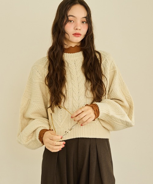 olun short cable knit/ショートケーブルニット ベージュ short cable knit/ショートケーブルニット（ニット/セーター）｜OLUN