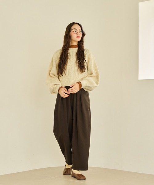 OLUN ショートケーブルニット FREEサイズ　アイボリー short cable knit/ショートケーブルニット（ニット/セーター）｜OLUN