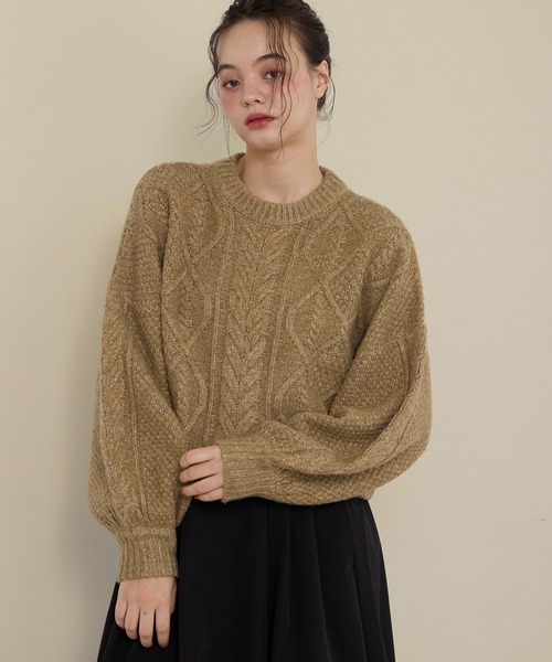OLUN（オルン）の「short cable knit/ショートケーブルニット（ニット/セーター・レディース・アイボリー/グリーン/ベージュ/グレー・FREE）」の12枚目の写真