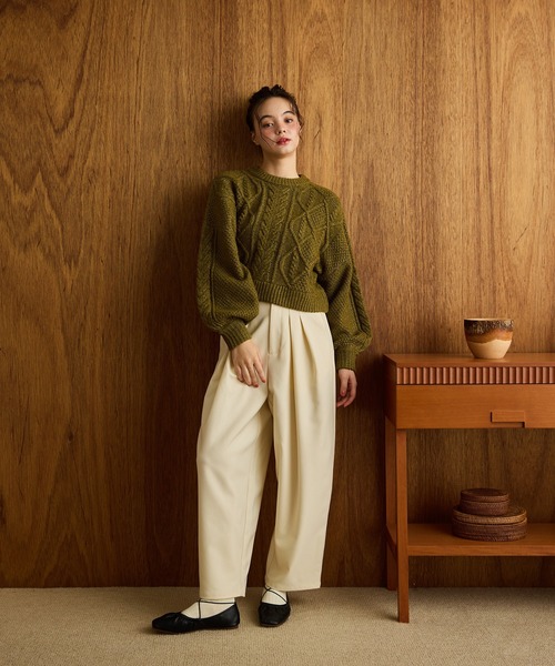 olun short cable knit/ショートケーブルニット カーキ short cable knit/ショートケーブルニット（ニット/セーター）｜OLUN