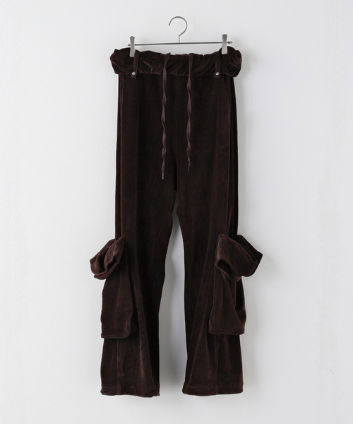 OPEN YY / オープンワイワイ】ROLLED WAIST VELOUR CARGO PANTS