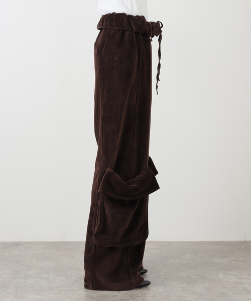 OPEN YY / オープンワイワイ】ROLLED WAIST VELOUR CARGO PANTS