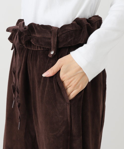 OPEN YY / オープンワイワイ】ROLLED WAIST VELOUR CARGO PANTS