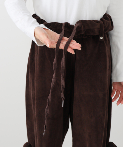 OPEN YY / オープンワイワイ】ROLLED WAIST VELOUR CARGO PANTS