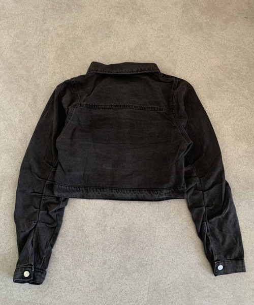 lilful（リルフル）の「クロップド丈 袖ギャザー デニムジャケット（ブルゾン・レディース・ブラック・M/L）」の14枚目の写真