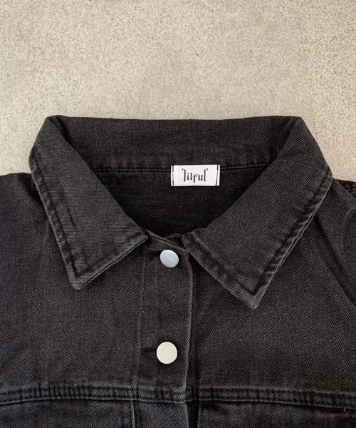 lilful（リルフル）の「クロップド丈 袖ギャザー デニムジャケット（ブルゾン・レディース・ブラック・M/L）」の13枚目の写真
