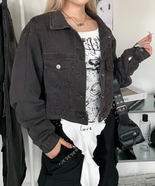 lilful（リルフル）の「クロップド丈 袖ギャザー デニムジャケット（ブルゾン・レディース・ブラック・M/L）」の15枚目の写真