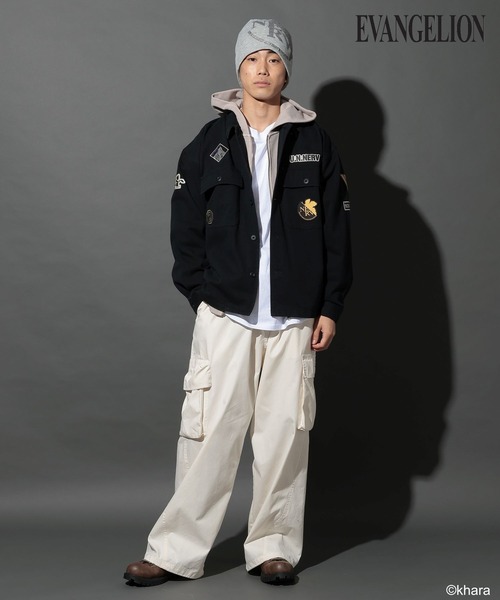 niko and...（ニコアンド）の「【EVANGELION(エヴァンゲリオン)】コラボミリタリーシャツジャケット（ミリタリージャケット・メンズ・ブラック/カーキ・MEDIUM/LARGE）」の3枚目の写真