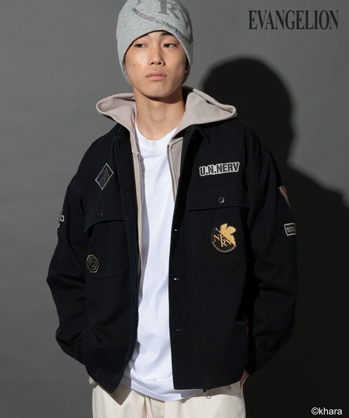 niko and...（ニコアンド）の「【EVANGELION(エヴァンゲリオン)】コラボミリタリーシャツジャケット（ミリタリージャケット・メンズ・ブラック/カーキ・MEDIUM/LARGE）」の6枚目の写真