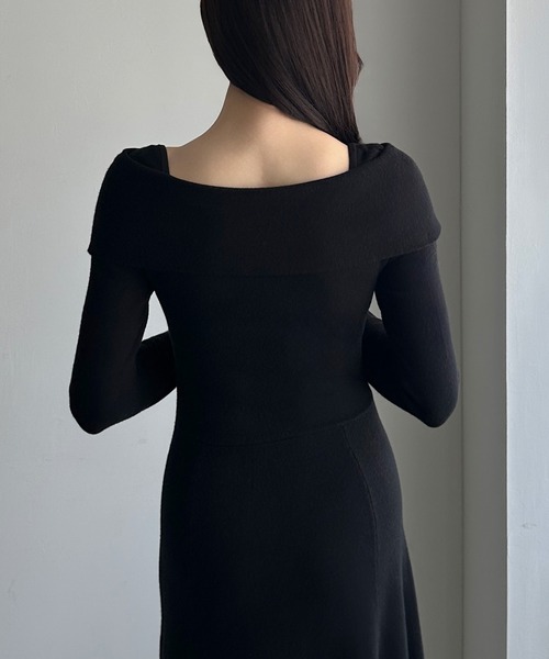セール】アシメオフショル風ニットフレアワンピ[高身長サイズMT/低身長
