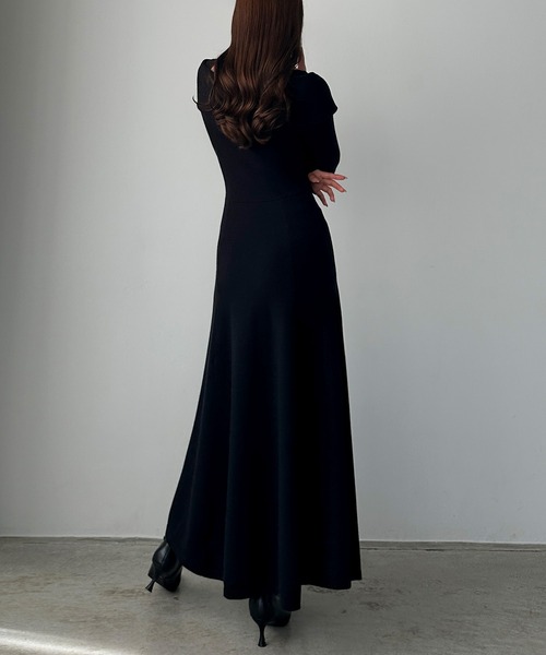 セール】アシメオフショル風ニットフレアワンピ[高身長サイズMT/低身長