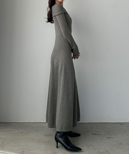 Louere（ルエレ）の「アシメオフショル風ニットフレアワンピ[高身長