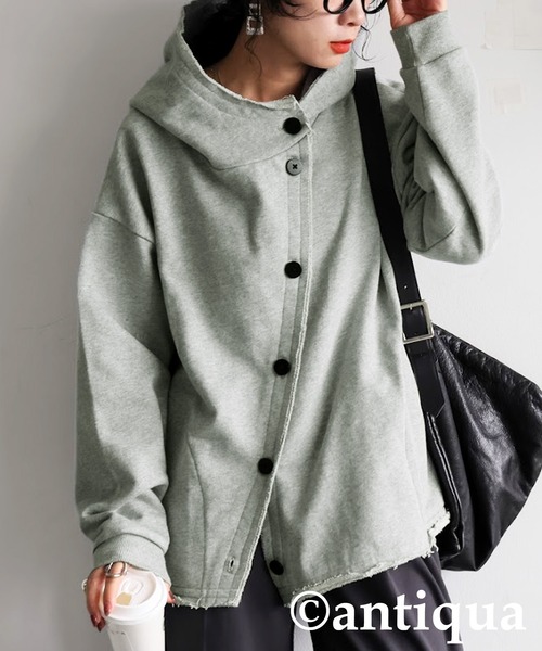 antiqua(アンティカ)の「裏毛 デザインフーディー(パーカー・レディース・ブラック/杢グレー・ONESIZE)」の1枚目の写真