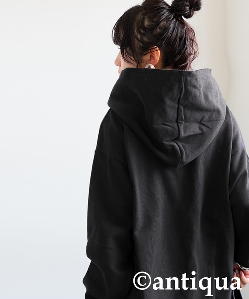 antiqua(アンティカ)の「裏毛 デザインフーディー(パーカー・レディース・ブラック/杢グレー・ONESIZE)」の5枚目の写真